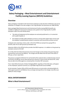 Salary Packaging – Meal Entertainment and Entertainment Facility Leasing Expense (MEVH) Guidelines