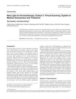 New Light on Chromotherapy: Grakov’S ‘Virtual Scanning’ System of Medical Assessment and Treatment