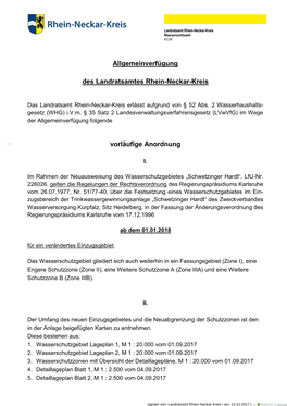 Allgemeinverfügung Des Landratsamtes Rhein-Neckar-Kreis