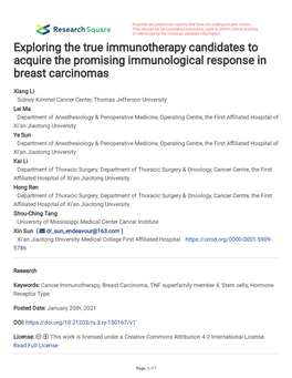 Exploring the True Immunotherapy Candidates to Acquire the Promising Immunological Response in Breast Carcinomas