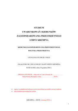 Studium Uwarunkowań I Kierunków Zagospodarowania Przestrzennego Gminy Krempna