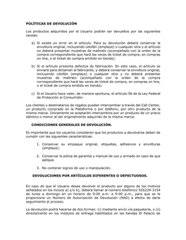 POLÍTICAS DE DEVOLUCIÓN Los Productos Adquiridos Por El Usuario