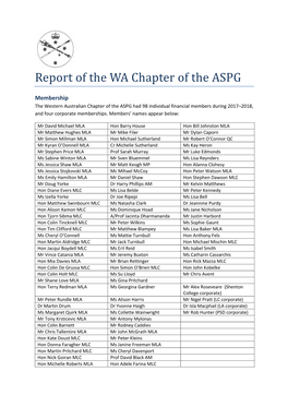 Report of the WA Chapter of the ASPG