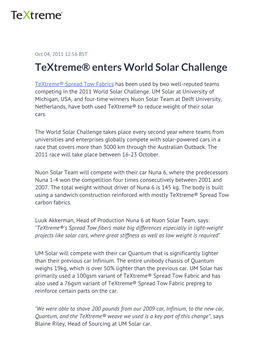 Textreme® Enters World Solar Challenge