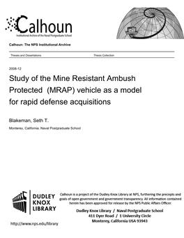 Study of the Mine Resistant Ambush Protected (MRAP) Vehicle As a Model for Rapid Defense Acquisitions