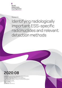 2020:08 Identifying Radiologically Important ESS-Specific Radionuclides and Relevant Detection Methods
