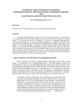 Communicating with Dying Patients: Informed Consent, Physician First Amendment Rights, and State Regulation in the United States