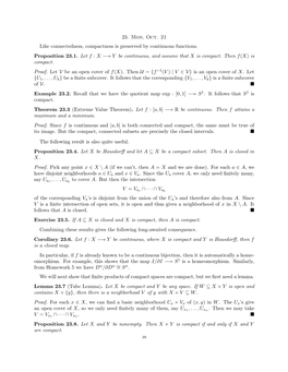 23. Mon, Oct. 21 Like Connectedness, Compactness Is Preserved by Continuous Functions