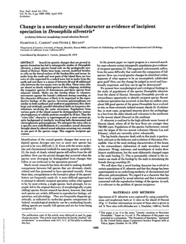 Change in a Secondary Sexual Character As Evidence of Incipient Speciation in Drosophila Silvestris* (Evolution/Behavior/Morphology/Sexual Selection/Hawaii) HAMPTON L