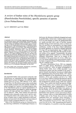 Specific Parasites of Panots (Aves Psittaciformes)