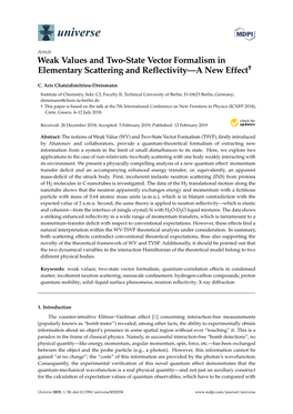 Weak Values and Two-State Vector Formalism in Elementary Scattering and Reflectivity—A New Effect†