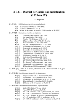 District De Calais : Administration (1790-An IV)