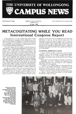 University of Wollongong Campus News 15 July 1986
