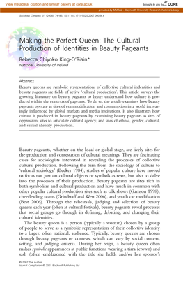 The Cultural Production of Identities in Beauty Pageants Rebecca Chiyoko King-O’Riain* National University of Ireland