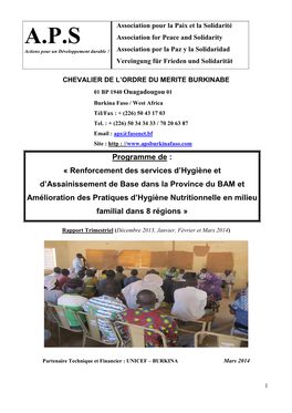 Programme De : « Renforcement Des Services D'hygiène Et D