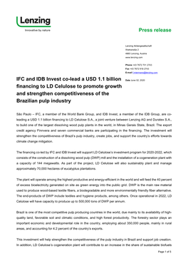 Press Release IFC and IDB Invest Co-Lead a USD 1.1 Billion Financing