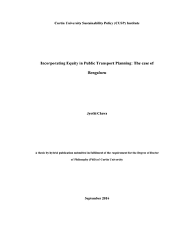 Incorporating Equity in Public Transport Planning: the Case Of