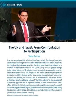 From Confrontation to Participation Yaron Salman Over the Years Israel-UN Relations Have Been Mixed