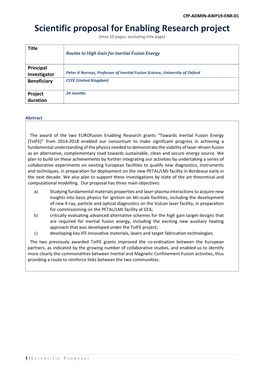 Scientific Proposal for Enabling Research Project (Max 10 Pages, Excluding Title Page)