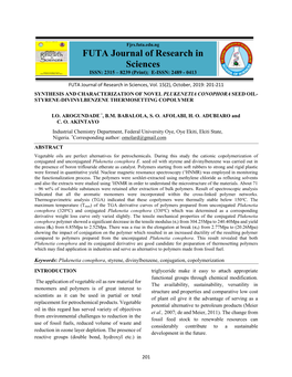 FUTA Journal of Research in Sciences ISSN: 2315 – 8239 (Print); E-ISSN: 2489 - 0413 FUTA Journal of Research in Sciences, Vol