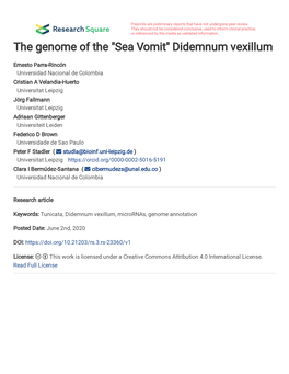 The Genome of the “Sea Vomit” Didemnum Vexillum