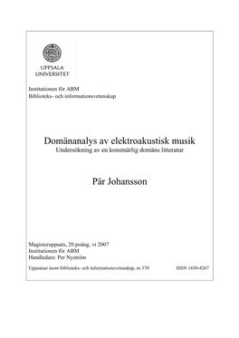 Domänanalys Av Elektroakustisk Musik Pär Johansson