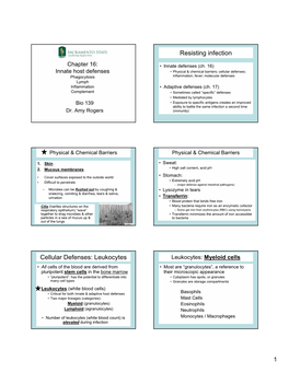 Resisting Infection Cellular Defenses: Leukocytes