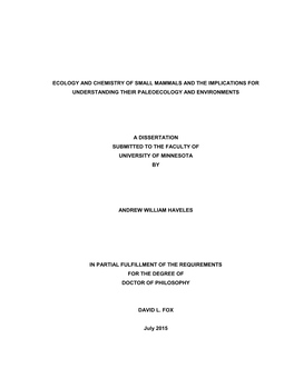 Ecology and Chemistry of Small Mammals and the Implications for Understanding Their Paleoecology and Environments