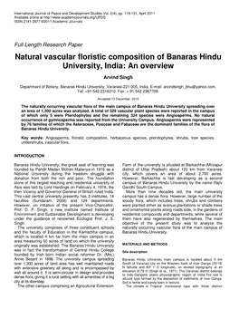 Natural Vascular Floristic Composition of Banaras Hindu University, India: an Overview