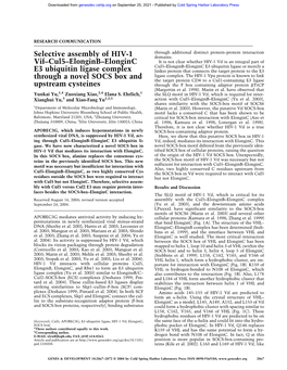 Selective Assembly of HIV-1 Vif–Cul5–Elonginb–Elonginc E3 Ubiquitin Ligase Complex Through a Novel SOCS Box and Upstream C