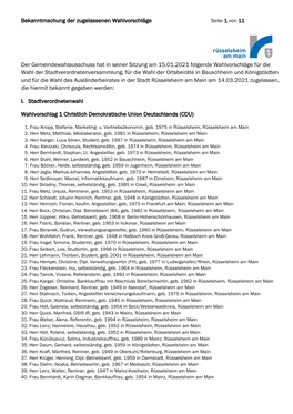 Bekanntmachung Der Zugelassenen Wahlvorschläge Seite 1 Von 11