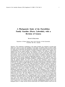 A Phylogenetic Study of the Parrotfishes Family Scaridae (Pisces: Labroidei), with a Revision of Genera