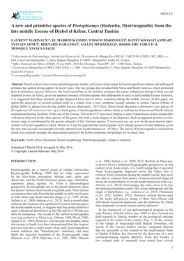 A New and Primitive Species of Protophiomys (Rodentia, Hystricognathi) from the Late Middle Eocene of Djebel El Kébar, Central Tunisia