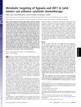 Metabolic Targeting of Hypoxia and HIF1 in Solid Tumors Can Enhance Cytotoxic Chemotherapy