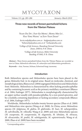 Three New Records of Brown Parmelioid Lichens from the Tibetan Plateau