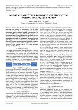 Important Aspect for Designing an Efficient Xml Parsing Technique: a Review