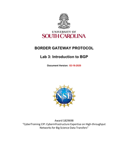 BORDER GATEWAY PROTOCOL Lab 3: Introduction To