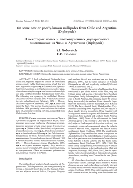 On Some New Or Poorly-Known Millipedes from Chile and Argentina (Diplopoda)