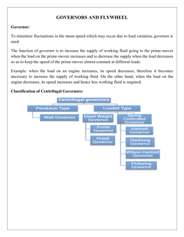 Governors and Flywheel