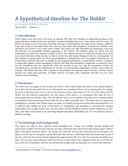 A Hypothetical Timeline for the Hobbit by Douglas Wilhelm Harder July 24, 2018 Version 1.1