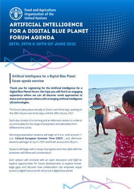 Artificial Intelligence for a Digital Blue Planet FORUM AGENDA 28Th, 29Th & 30Th of June 2021