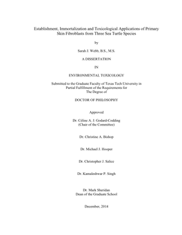 Establishment, Immortalization and Toxicological Applications of Primary Skin Fibroblasts from Three Sea Turtle Species