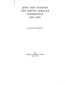 Jews and Zionism: the South African Experience (1910-1967)