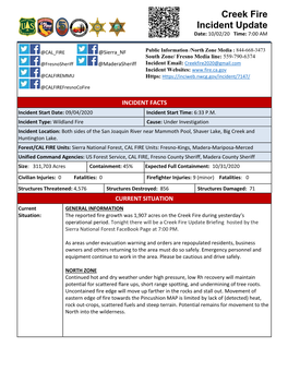 Creek Fire Incident Update