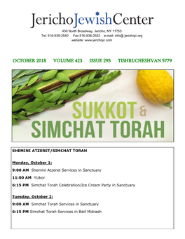 October 2018 Volume 423 Issue 293 Tishri/Cheshvan 5779