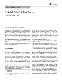 Obeticholic Acid: First Global Approval