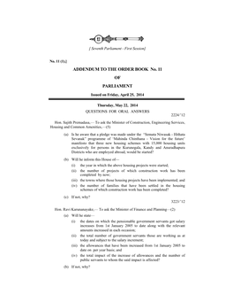 ADDENDUM to the ORDER BOOK No. 11 of PARLIAMENT