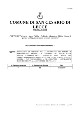 Comune Di San Cesario Di Lecce Provincia Di Lecce