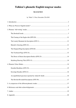 Tolkien's Phonetic English Tengwar Modes
