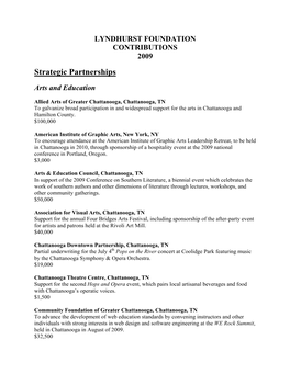 LYNDHURST FOUNDATION CONTRIBUTIONS 2009 Strategic